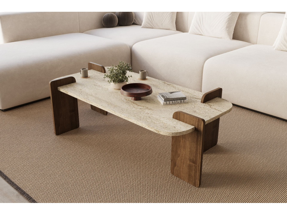 Leapiri" wooden coffee table - 120 x 60 x 35 cm - Travertine