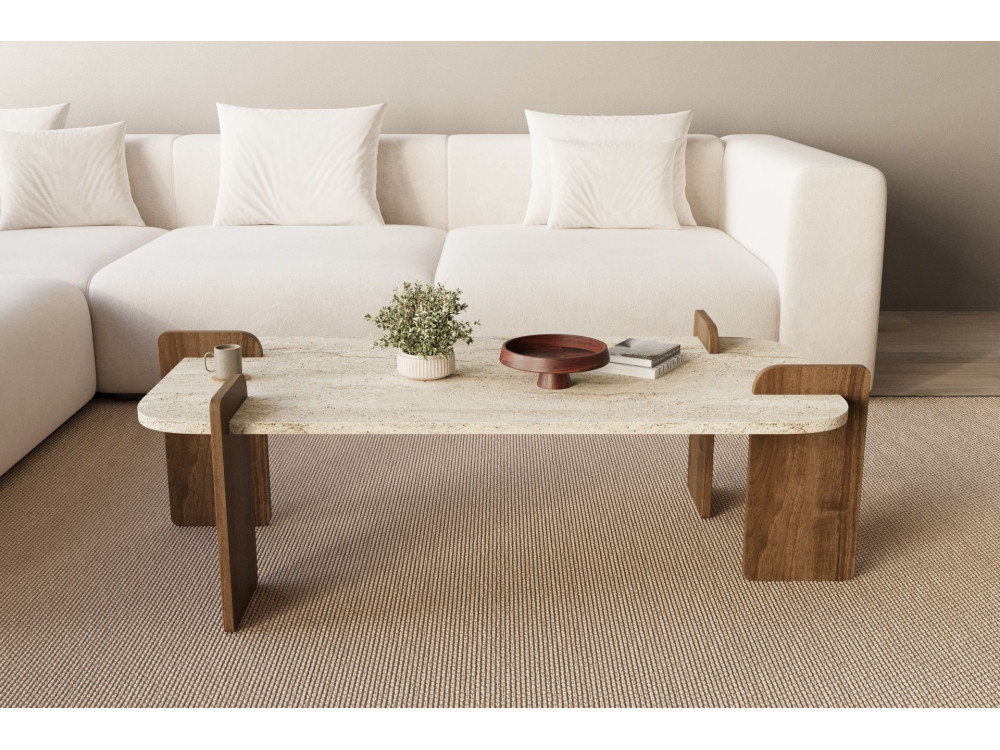 Leapiri" wooden coffee table - 120 x 60 x 35 cm - Travertine