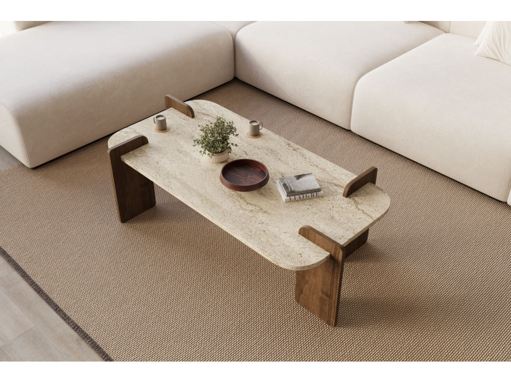 Leapiri" wooden coffee table - 120 x 60 x 35 cm - Travertine