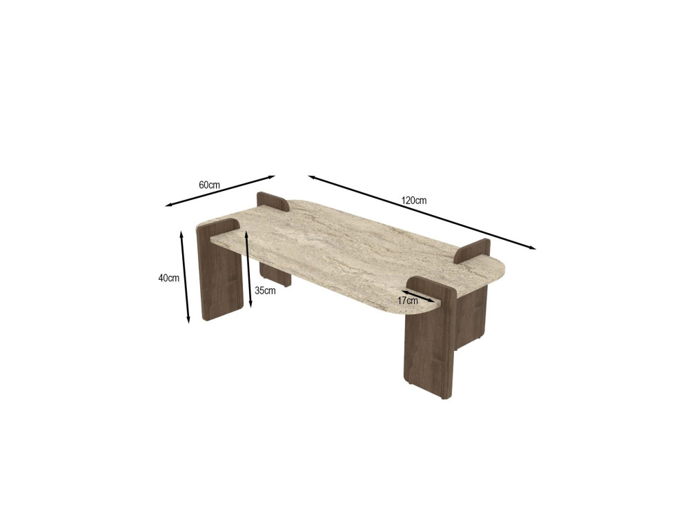 Leapiri" wooden coffee table - 120 x 60 x 35 cm - Travertine