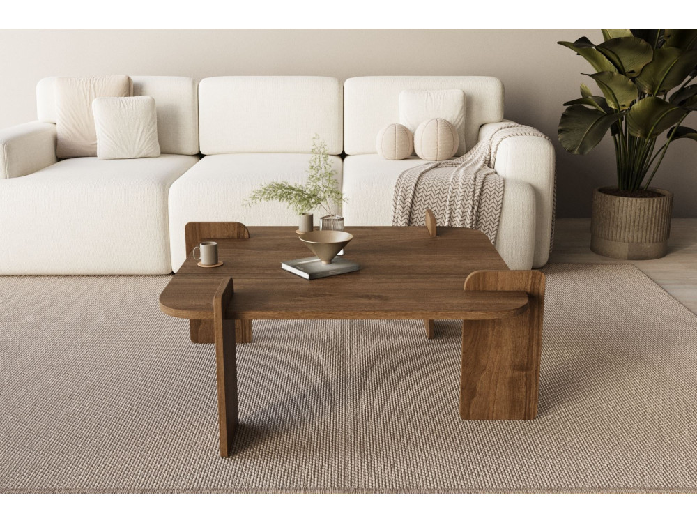 Woog" wooden coffee table 90 x 90 x 35 cm - Walnut