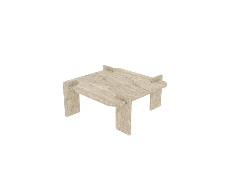 Woog" wooden coffee table 90 x 90 x 35 cm - Travertine