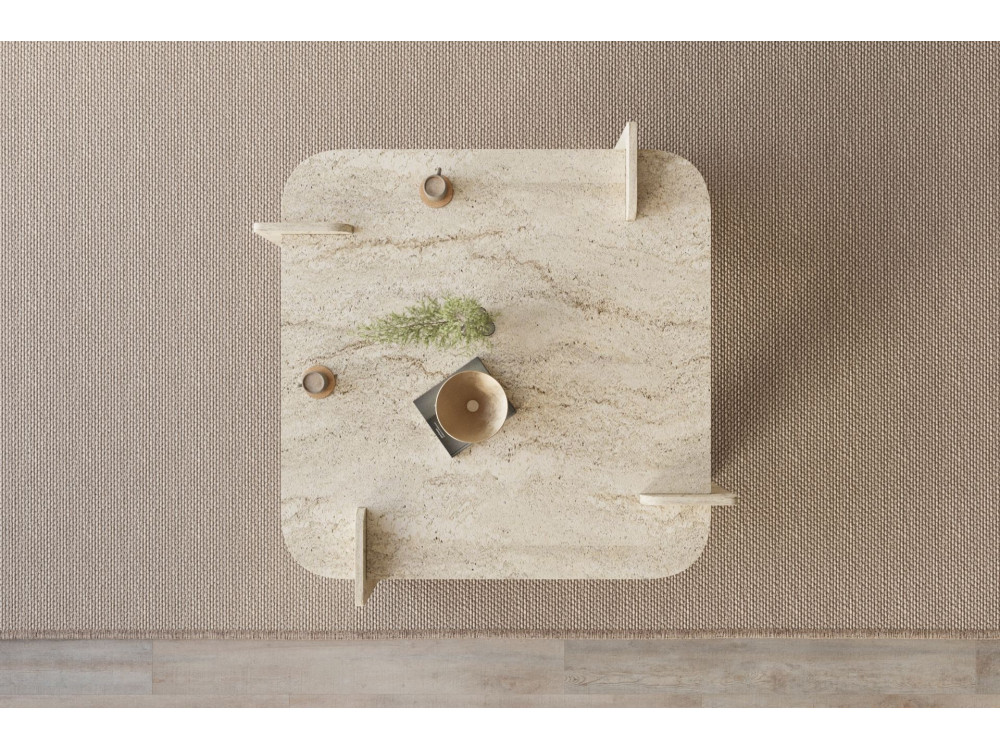 Woog" wooden coffee table 90 x 90 x 35 cm - Travertine