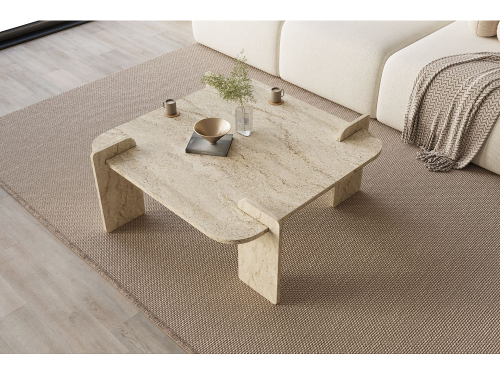 Woog" wooden coffee table 90 x 90 x 35 cm - Travertine
