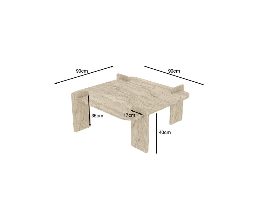 Woog" wooden coffee table 90 x 90 x 35 cm - Travertine