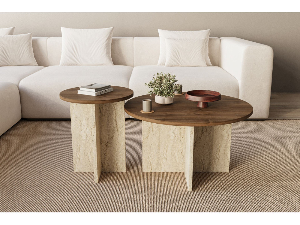 Private" wooden coffee table set 70 x 70 x 40 cm - Walnut