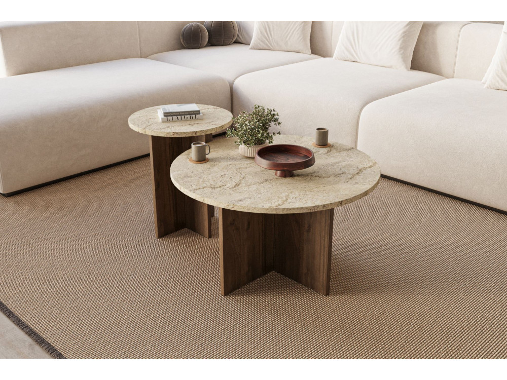Private" wooden coffee table set 70 x 70 x 40 cm - Travertine