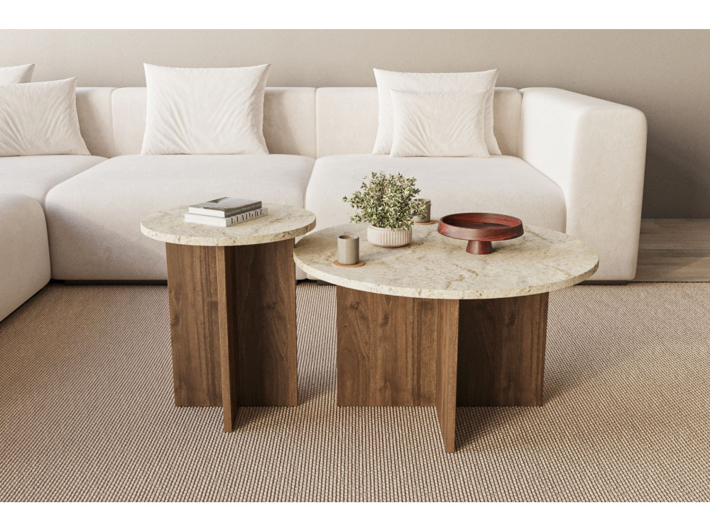 Private" wooden coffee table set 70 x 70 x 40 cm - Travertine
