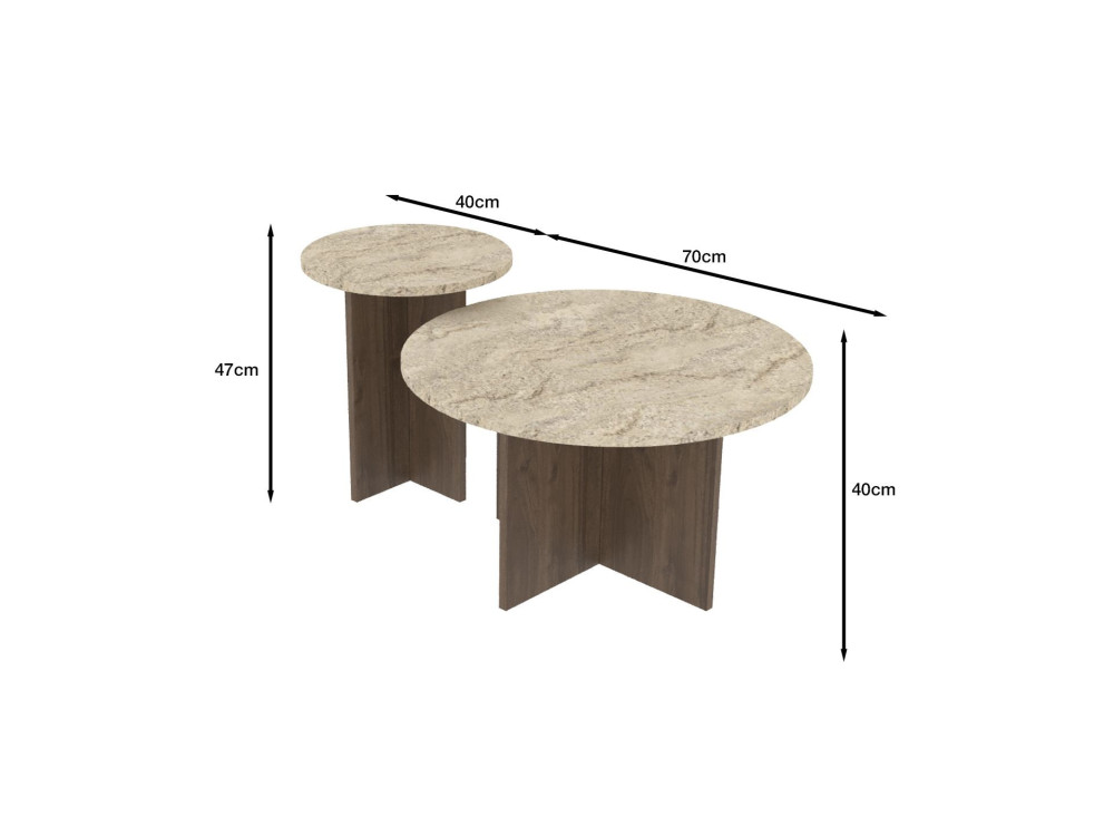 Private" wooden coffee table set 70 x 70 x 40 cm - Travertine