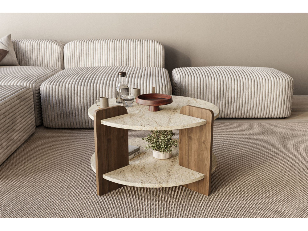 Oalla" wooden coffee table 70 x 70 x 45 cm - Travertine