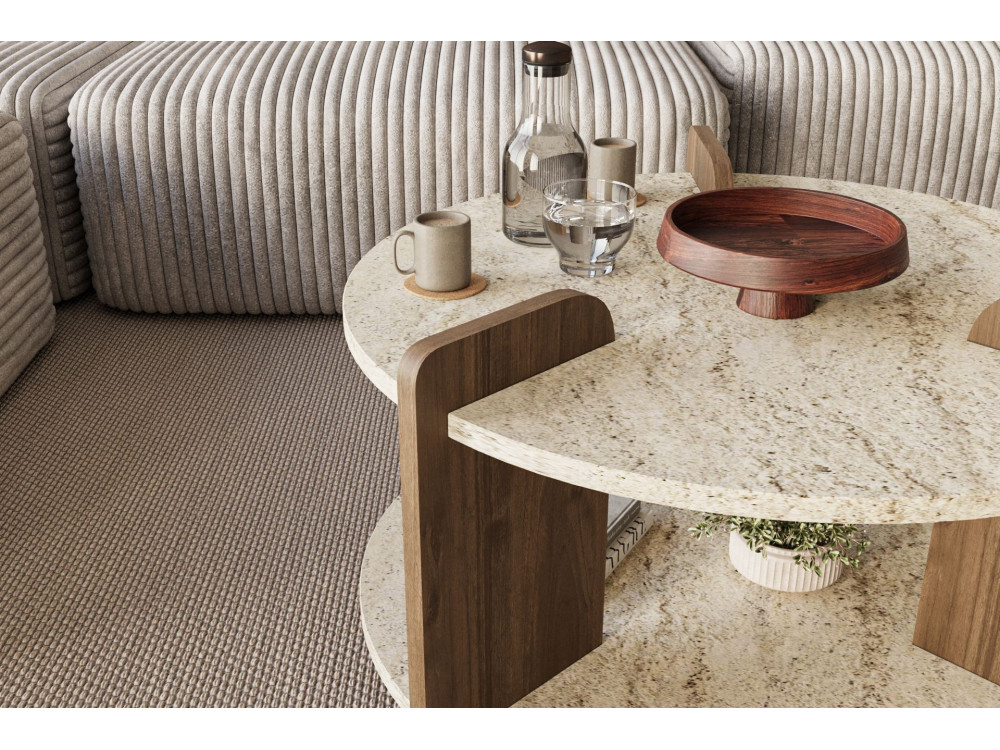 Oalla" wooden coffee table 70 x 70 x 45 cm - Travertine