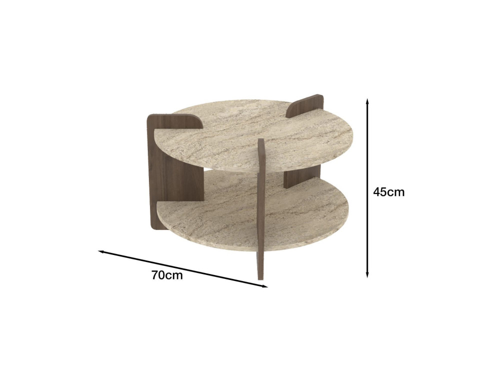 Oalla" wooden coffee table 70 x 70 x 45 cm - Travertine