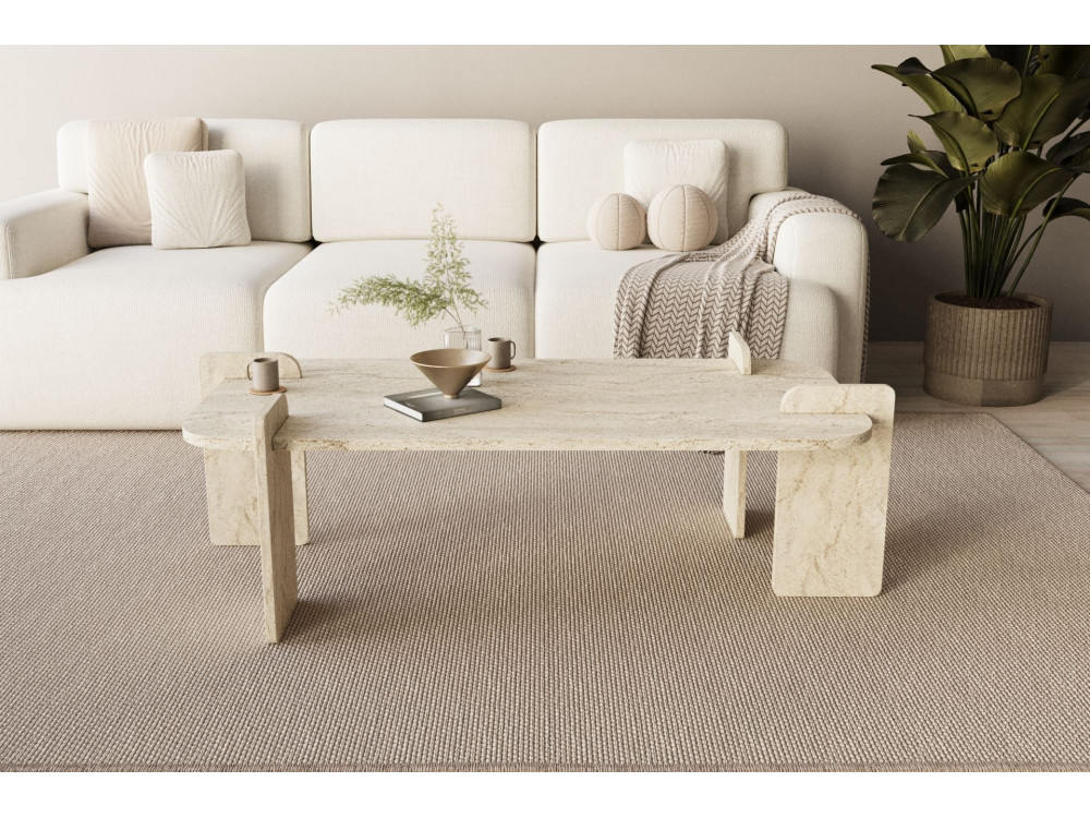 Lovge" wooden coffee table 120 x 60 x 35 cm - Travertine