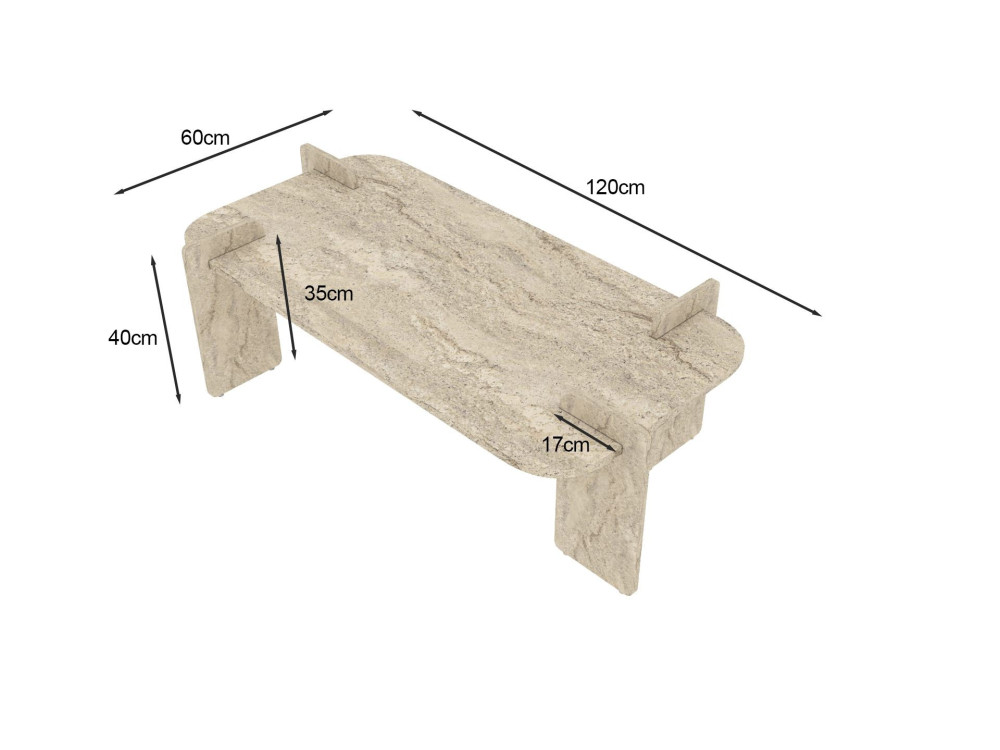 Lovge" wooden coffee table 120 x 60 x 35 cm - Travertine