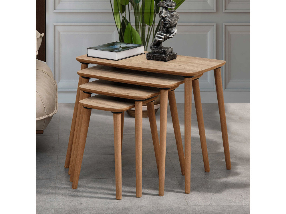 Luci" 4-piece wooden nesting table 70 x 40 x 55 cm - Oak