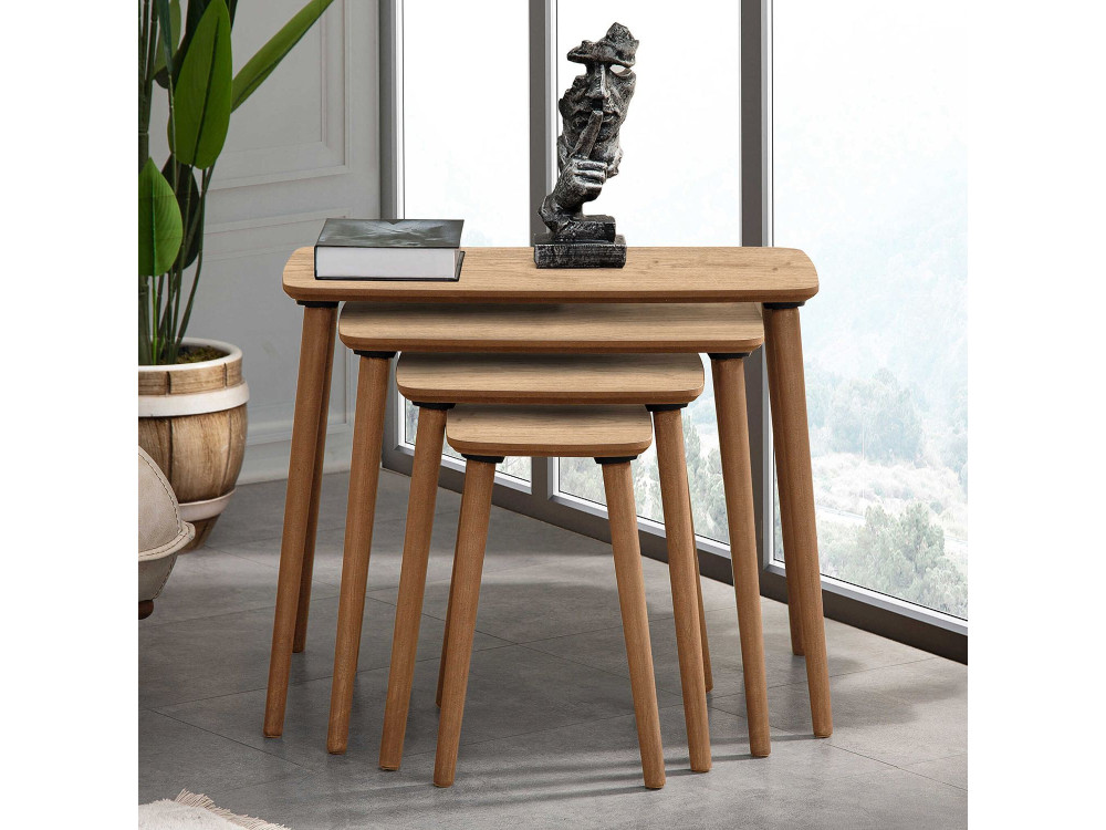 Luci" 4-piece wooden nesting table 70 x 40 x 55 cm - Oak