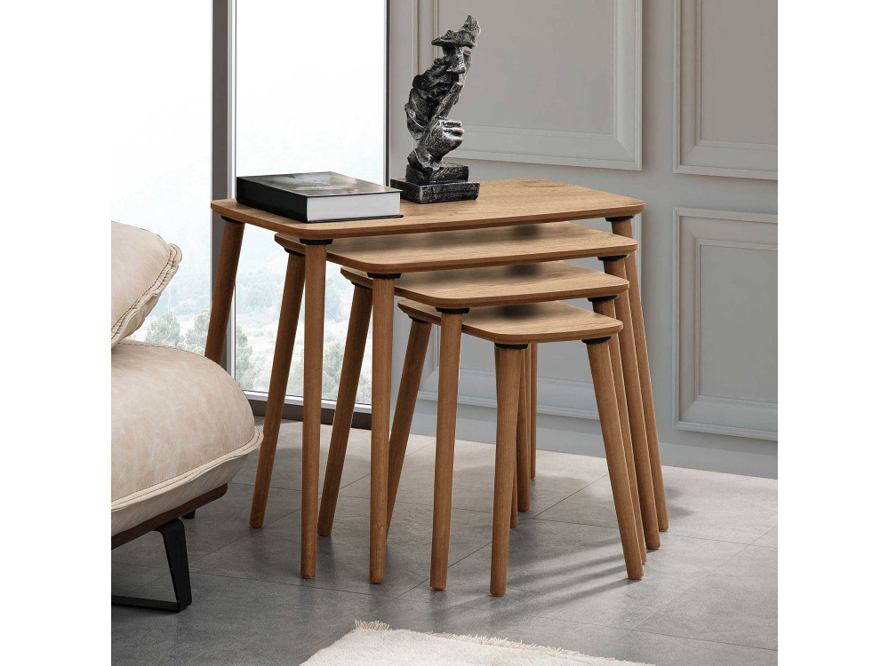 Luci" 4-piece wooden nesting table 70 x 40 x 55 cm - Oak