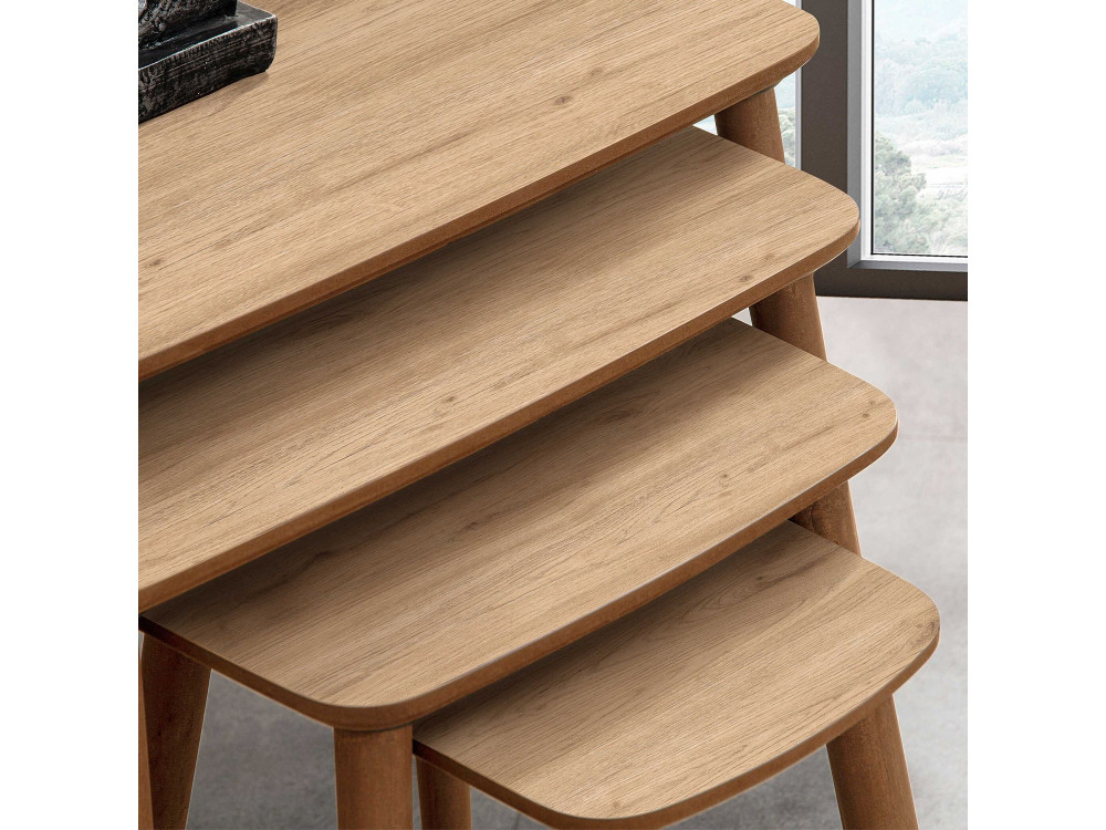 Luci" 4-piece wooden nesting table 70 x 40 x 55 cm - Oak