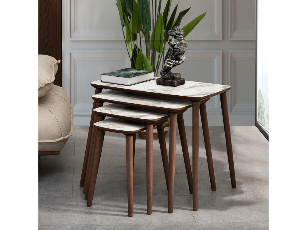 Luci" 4-piece wooden nesting table 70 x 40 x 55 cm - White