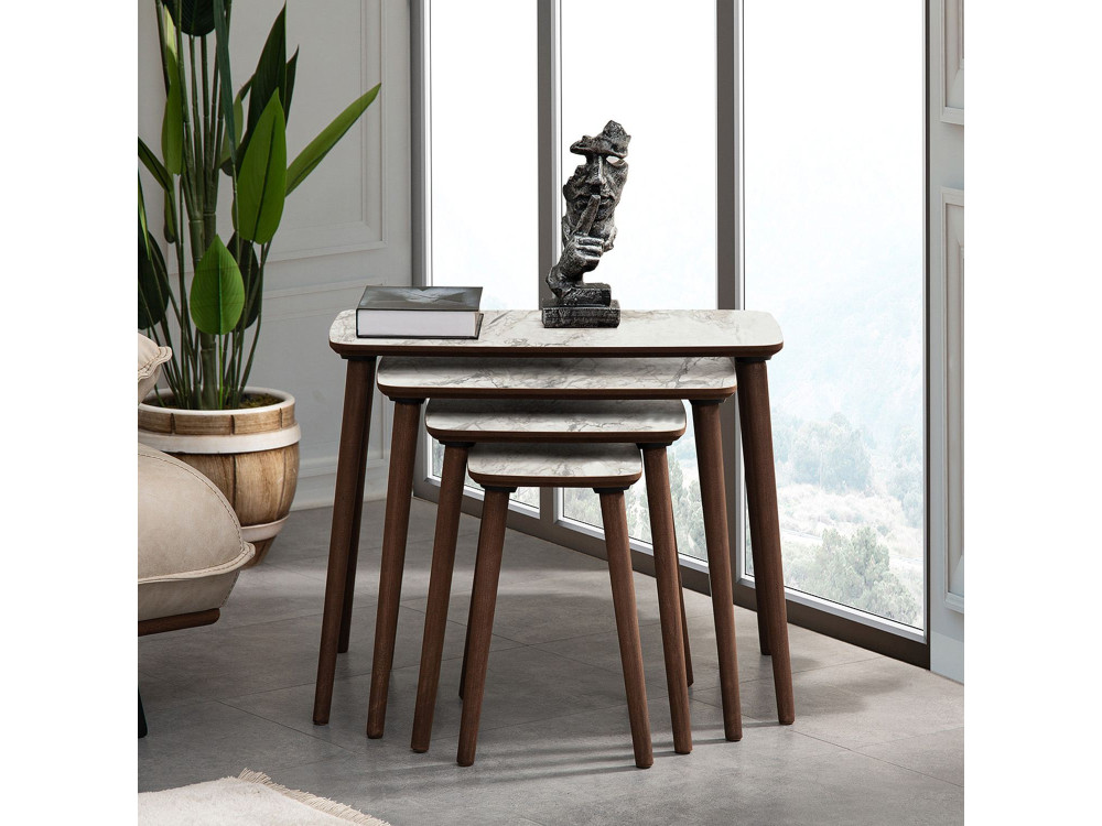 Luci" 4-piece wooden nesting table 70 x 40 x 55 cm - White