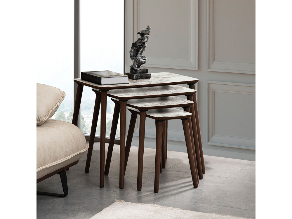 Luci" 4-piece wooden nesting table 70 x 40 x 55 cm - White