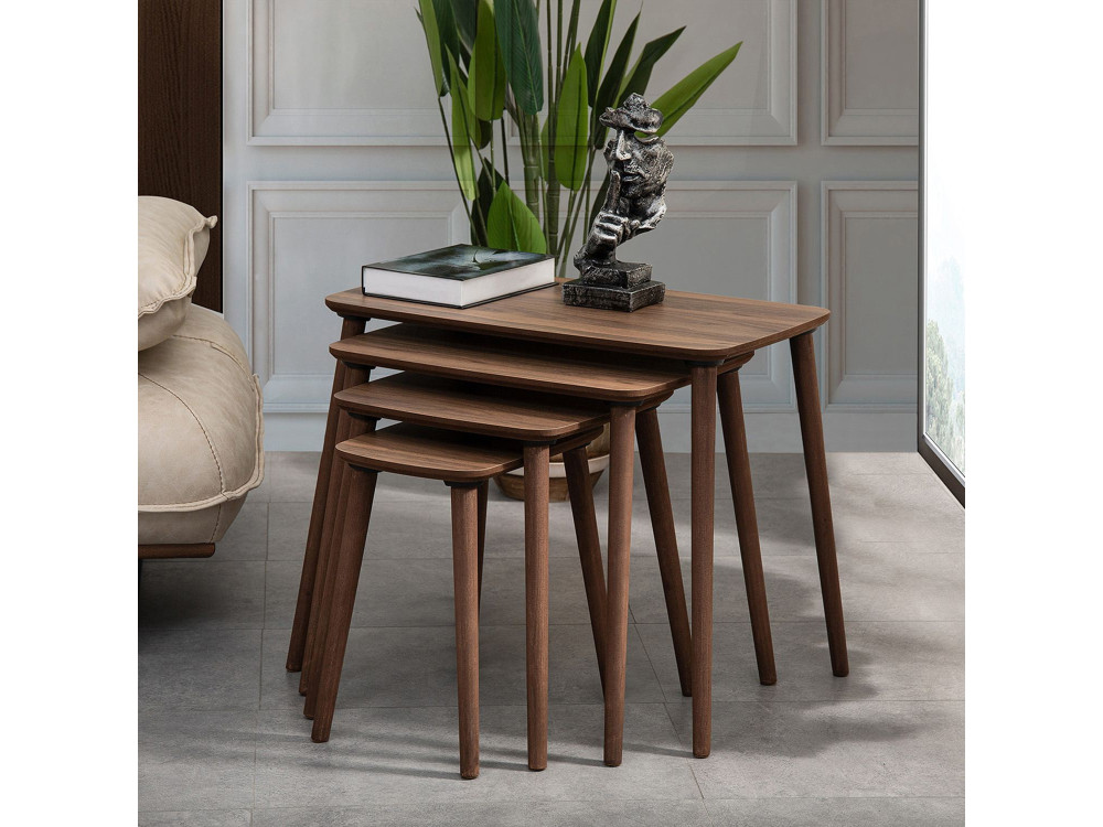 Luci" 4-piece wooden nesting table 70 x 40 x 55 cm - Walnut