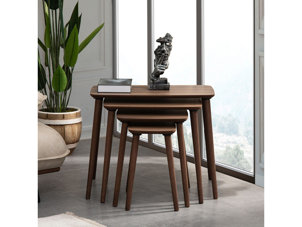 Luci" 4-piece wooden nesting table 70 x 40 x 55 cm - Walnut