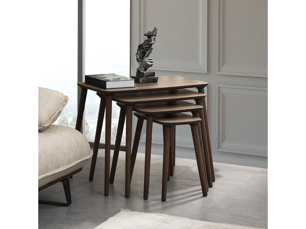 Luci" 4-piece wooden nesting table 70 x 40 x 55 cm - Walnut