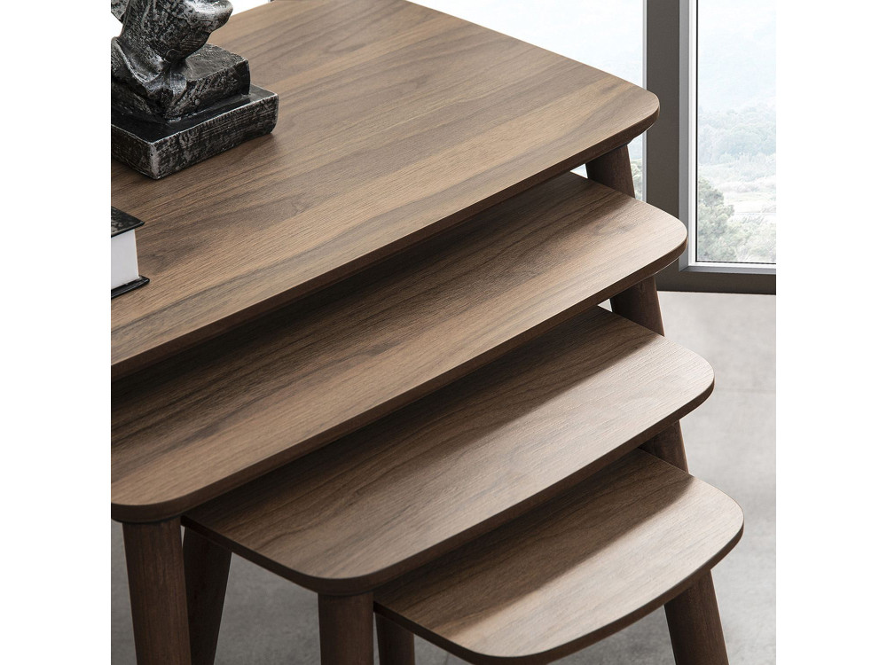 Luci" 4-piece wooden nesting table 70 x 40 x 55 cm - Walnut