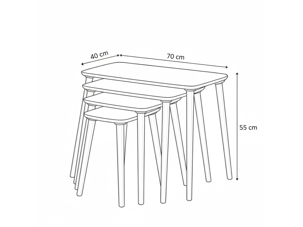 Luci" 4-piece wooden nesting table 70 x 40 x 55 cm - Walnut