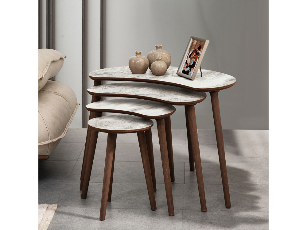 Moon" wooden nesting table (4 pieces) 40 x 75 x 55 cm - White