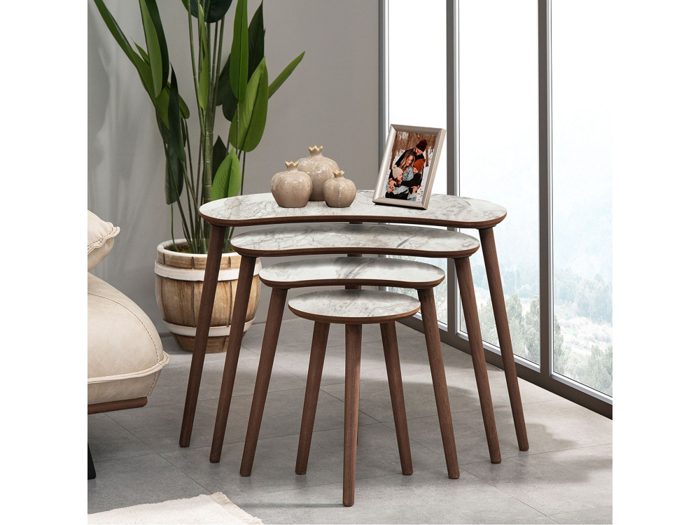 Moon" wooden nesting table (4 pieces) 40 x 75 x 55 cm - White