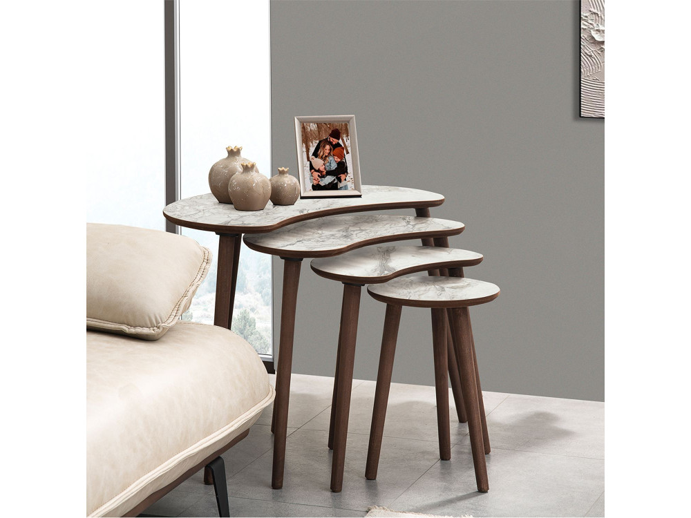 Moon" wooden nesting table (4 pieces) 40 x 75 x 55 cm - White