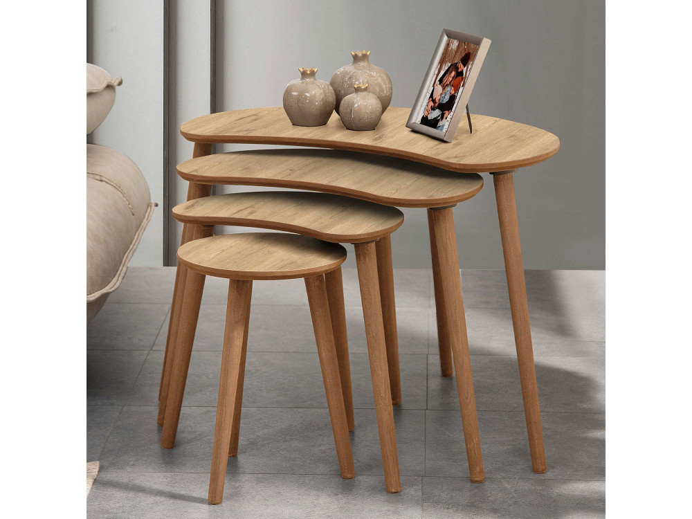 Moon" 4-piece wooden nesting table 40 x 75 x 55 cm - Oak