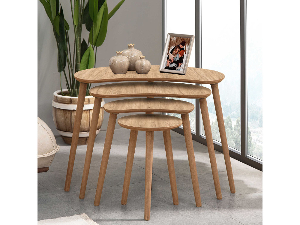 Moon" 4-piece wooden nesting table 40 x 75 x 55 cm - Oak