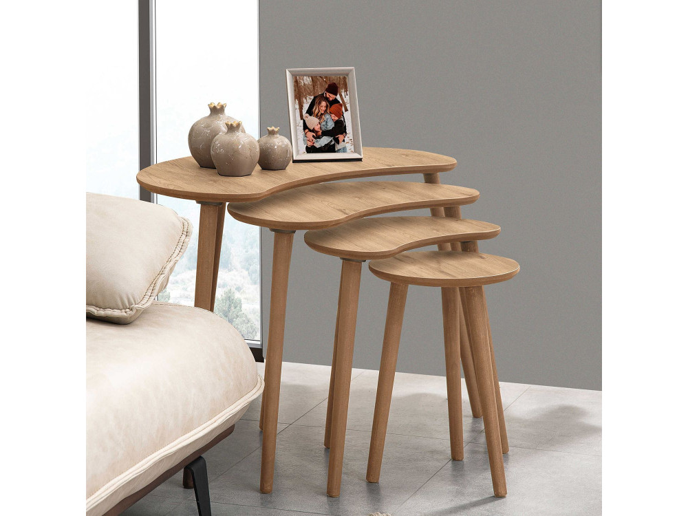 Moon" 4-piece wooden nesting table 40 x 75 x 55 cm - Oak