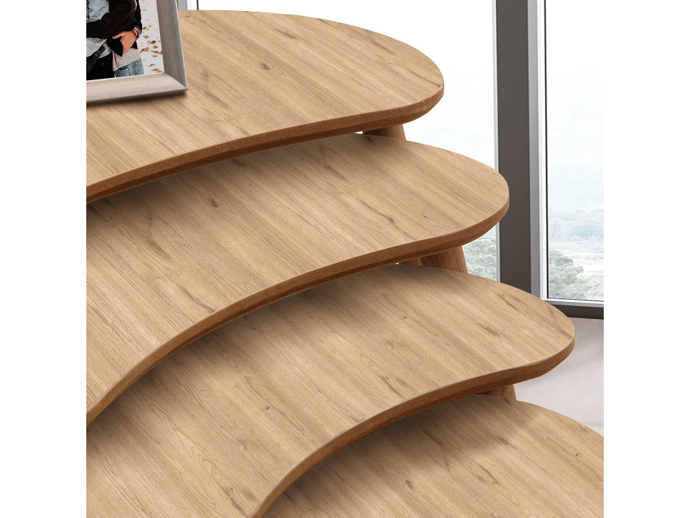 Moon" 4-piece wooden nesting table 40 x 75 x 55 cm - Oak