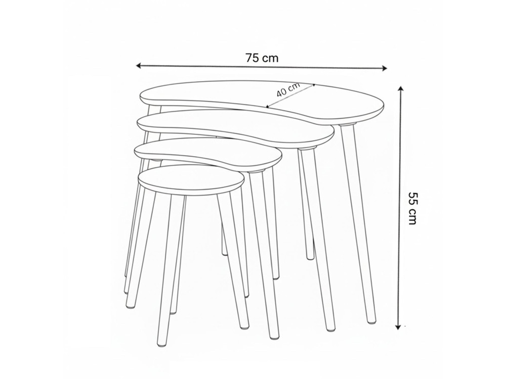 Moon" 4-piece wooden nesting table 40 x 75 x 55 cm - Oak