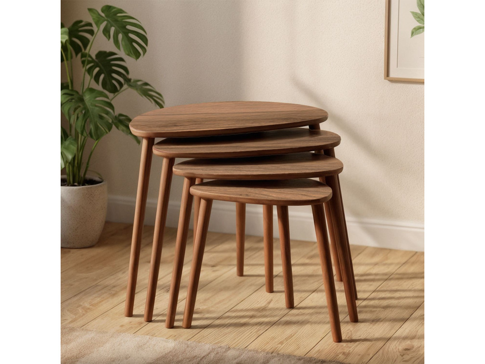 Nora" 4-piece wooden nesting table 68 x 45 x 55 cm - Walnut