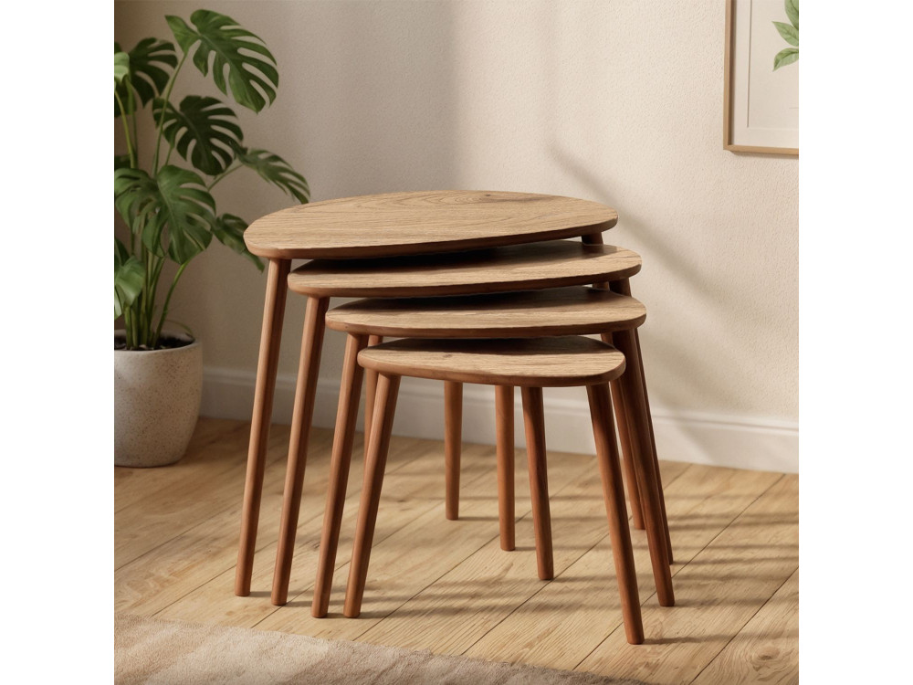Nora" 4-piece wooden nesting table 68 x 45 x 55 cm - Oak