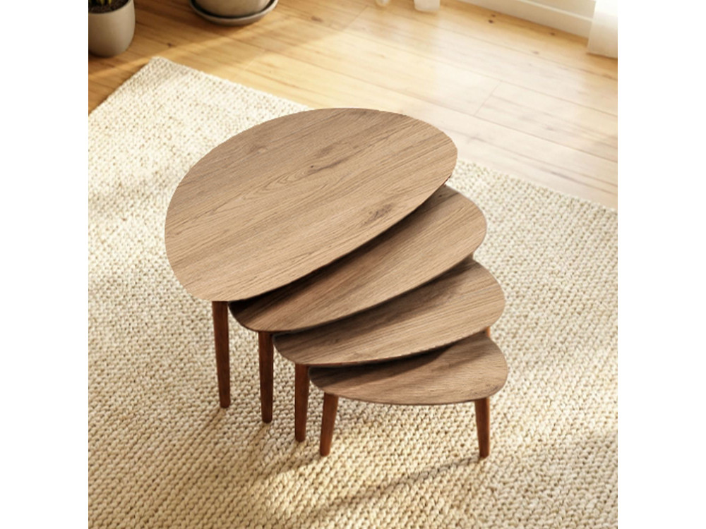 Nora" 4-piece wooden nesting table 68 x 45 x 55 cm - Oak
