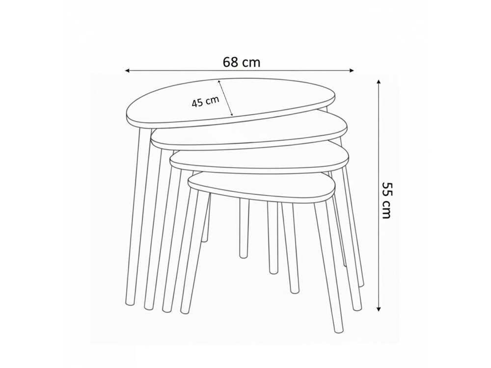 Nora" 4-piece wooden nesting table 68 x 45 x 55 cm - Oak