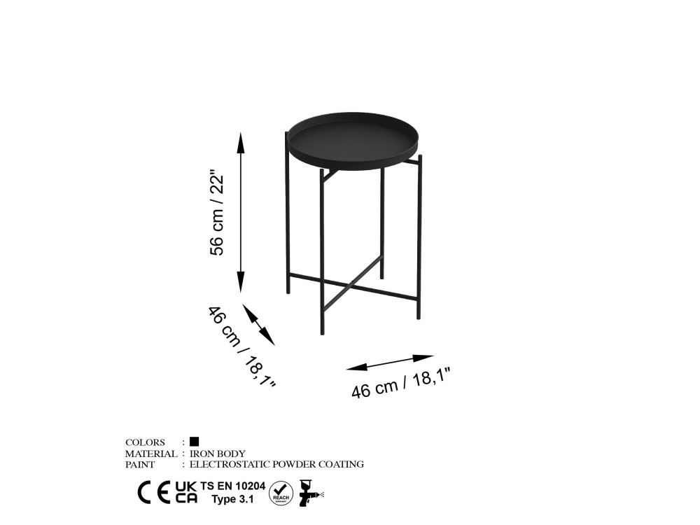 Sheby" metal coffee table 46 x 46 x 56 cm - Black