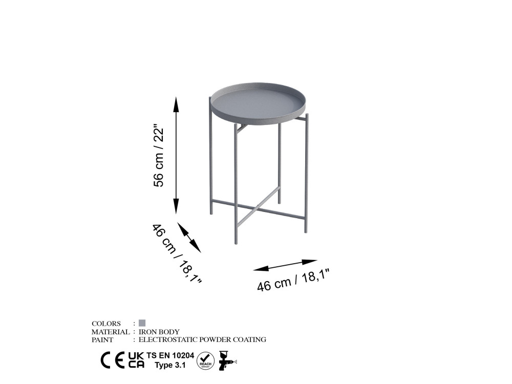 Sheby" metal coffee table 46 x 46 x 56 cm - Grey