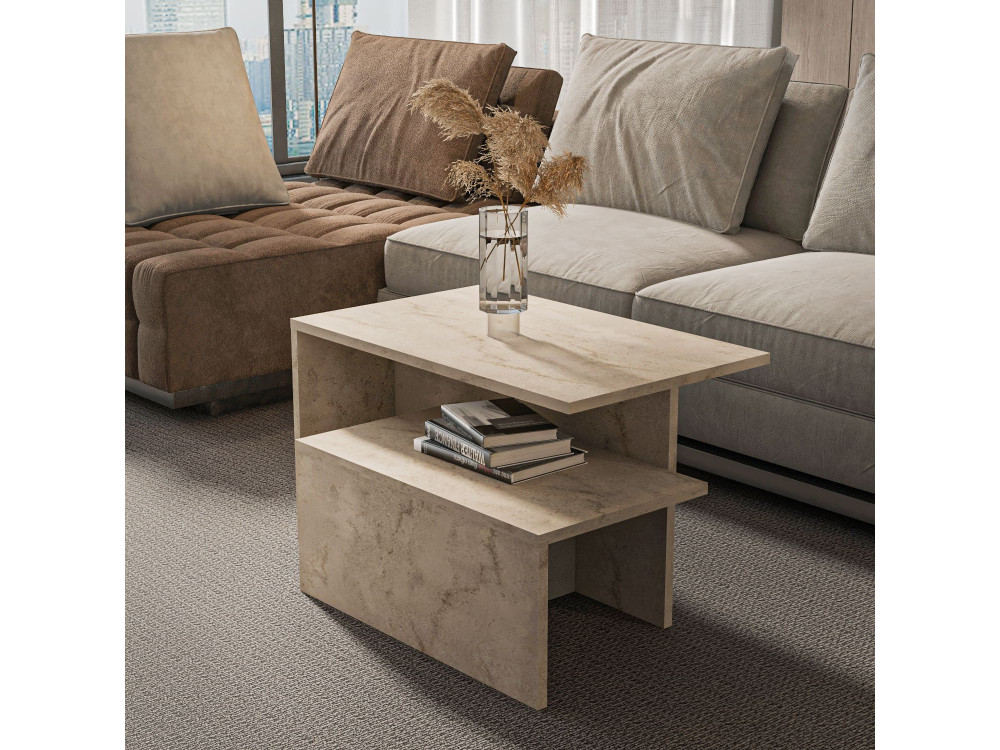 Twins" 2-piece wooden nesting table 72 x 45 x 42 cm - Travertine