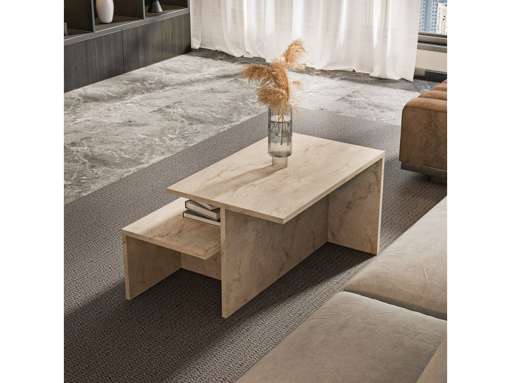 Twins" 2-piece wooden nesting table 72 x 45 x 42 cm - Travertine