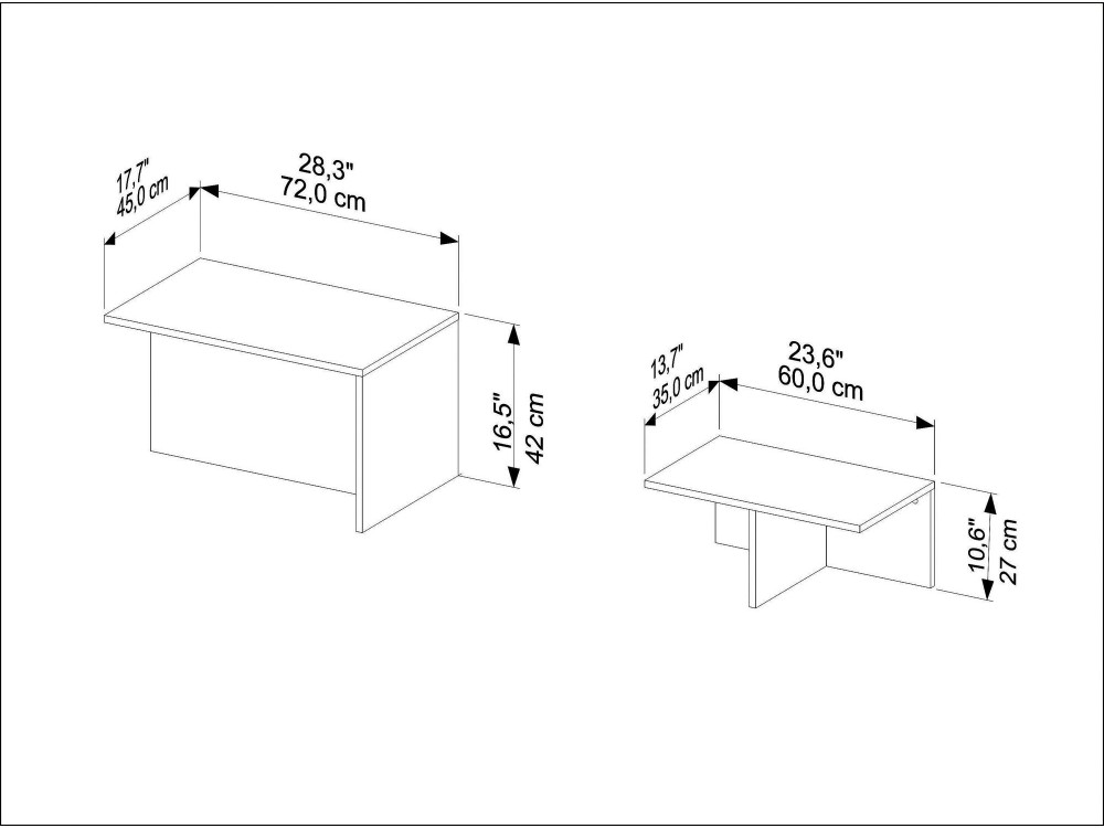 Twins" 2-piece wooden nesting table 72 x 45 x 42 cm - Travertine