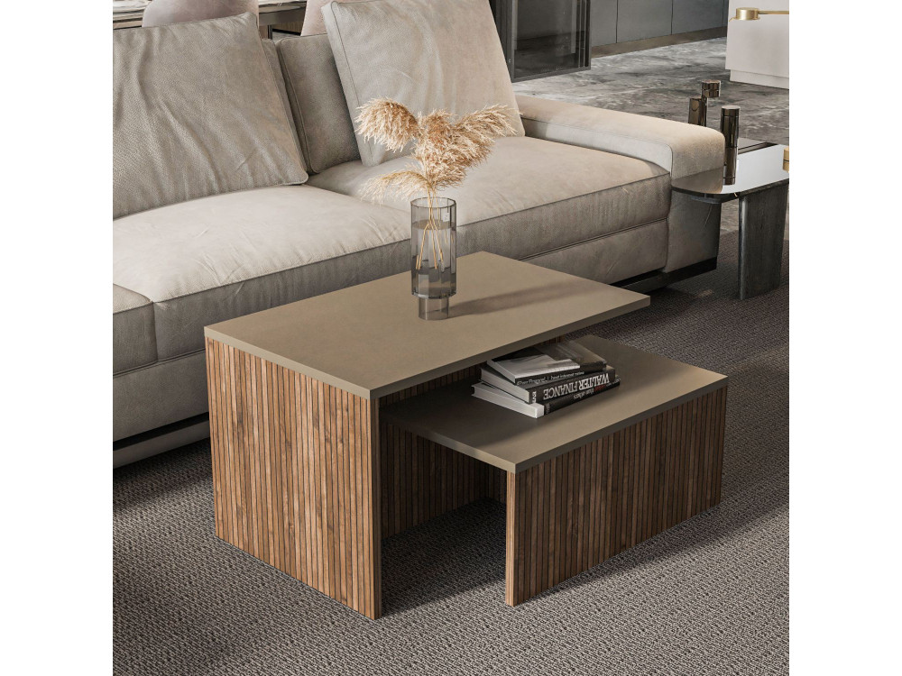 Twins" 2-piece wooden nesting table 72 x 45 x 42 cm - Taupe