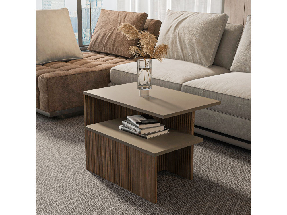 Twins" 2-piece wooden nesting table 72 x 45 x 42 cm - Taupe