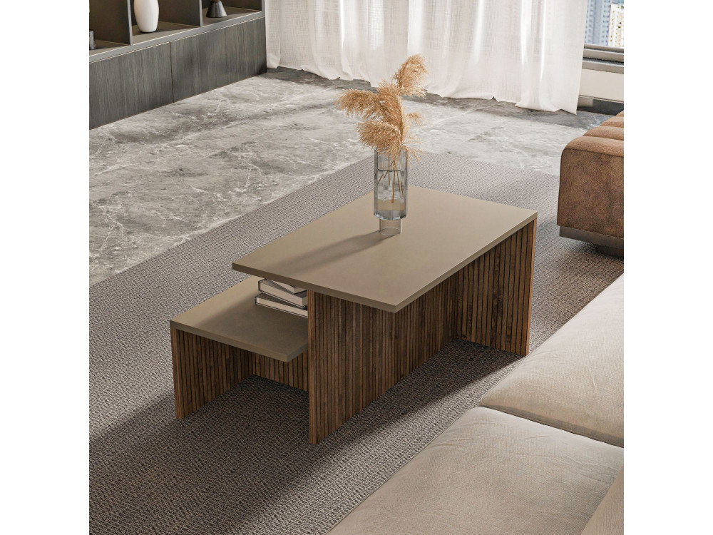 Twins" 2-piece wooden nesting table 72 x 45 x 42 cm - Taupe